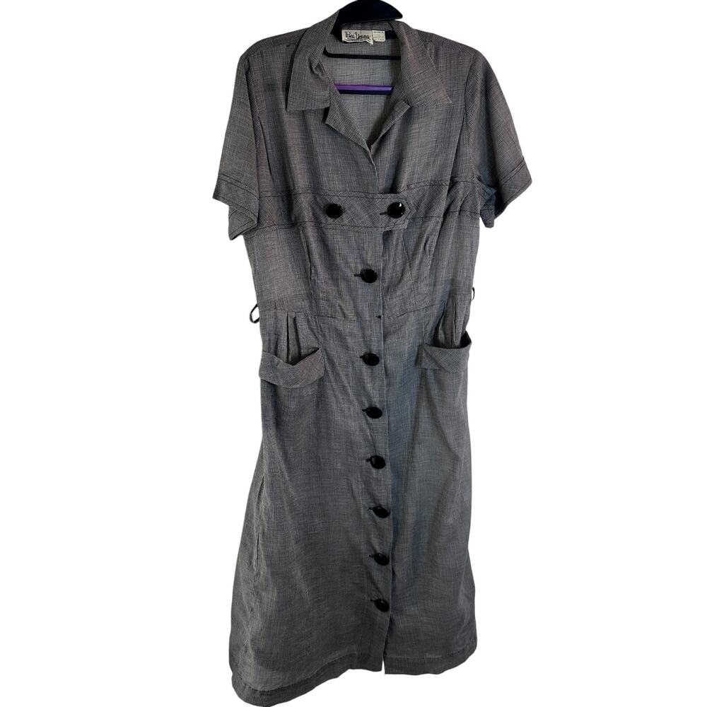Vintage Bea Young Gingham Cotton Dress 16.5 | Short Sleeve Button Front USA